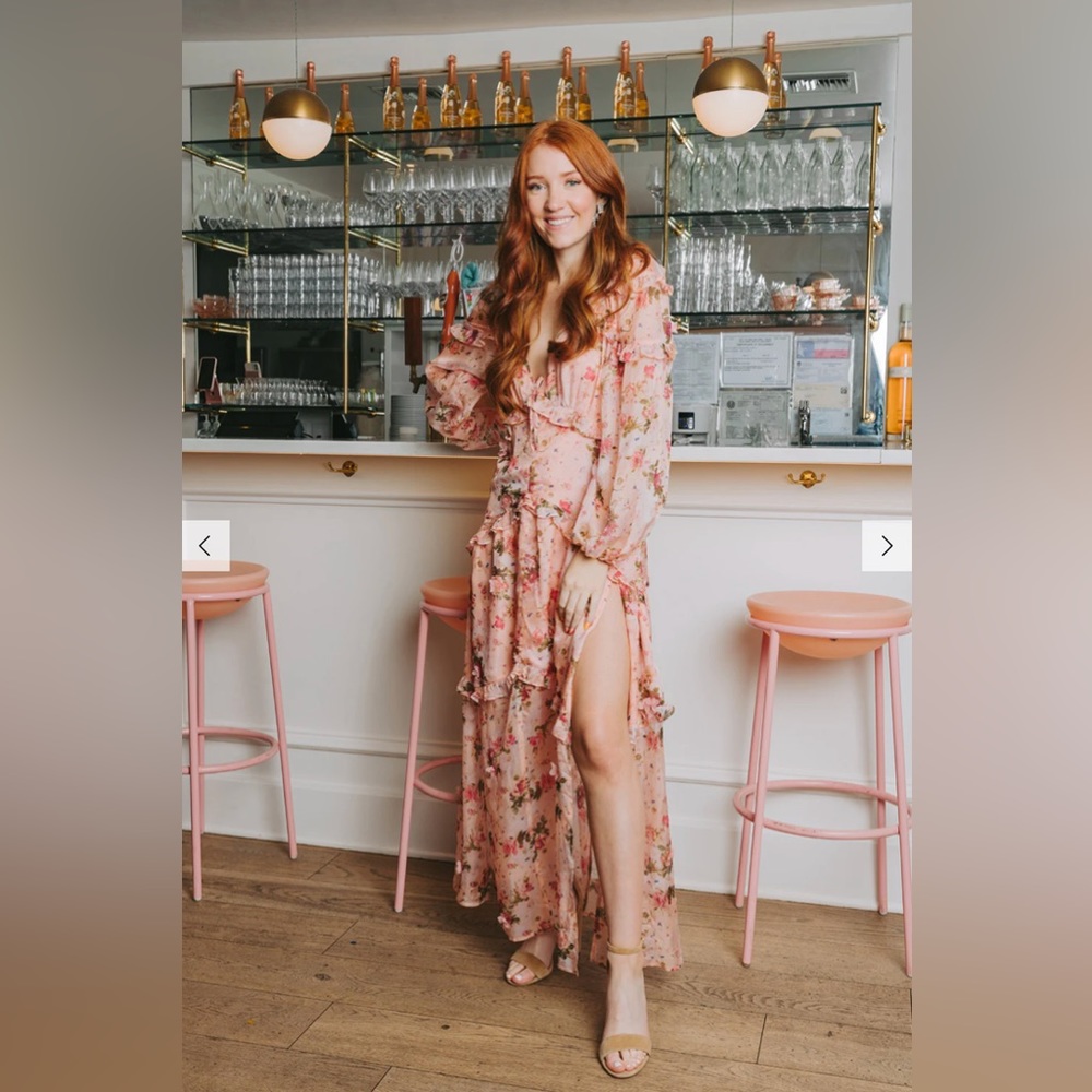Buddy Love Pink Floral Ruffle Wrap Maxi Dress
